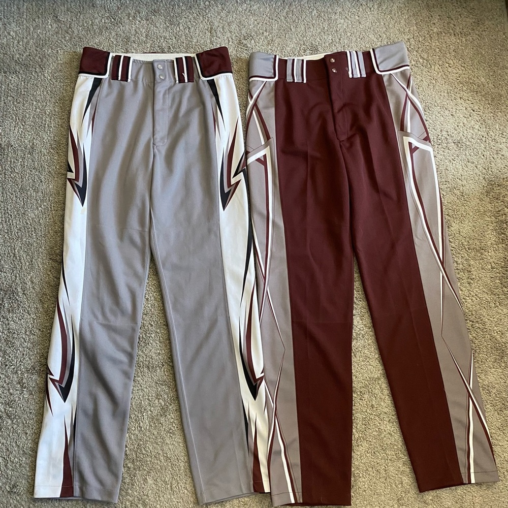 Set of 2 Men's Athletic Baseball Pants - Maroon and Gray